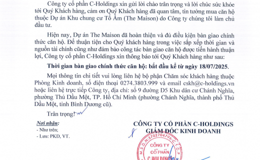 The Maison Chính Thức Bàn Giao Căn Hộ Từ Ngày 18/07/2025